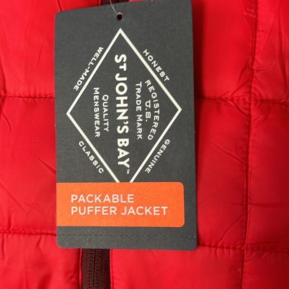 New women Sz M red St John’s Bay halfway zip puffer casual packable jacket coat - Picture 7 of 11